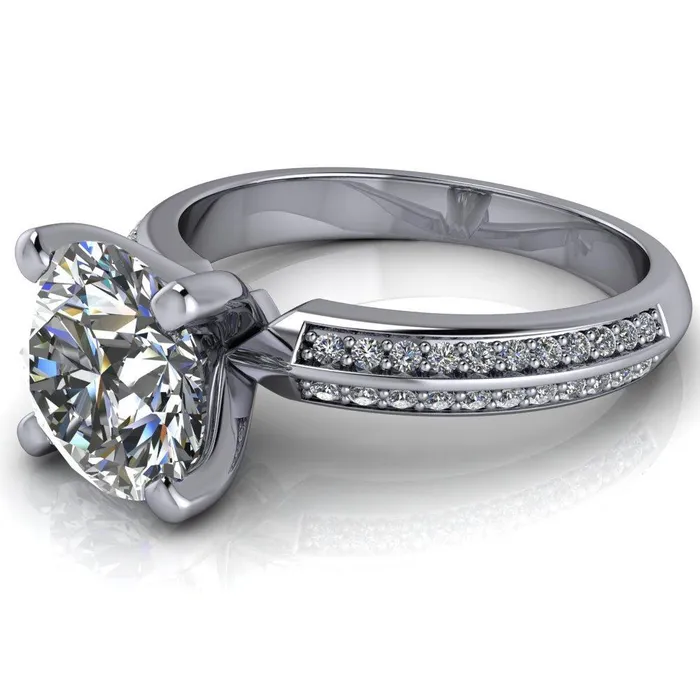 Alicia Round Center Stone Charmed Double Sided Diamonds Design Engagement Ring Fire Brilliance Rings