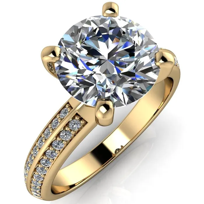 Alicia Round Center Stone Charmed Double Sided Diamonds Design Engagement Ring Fire Brilliance Rings