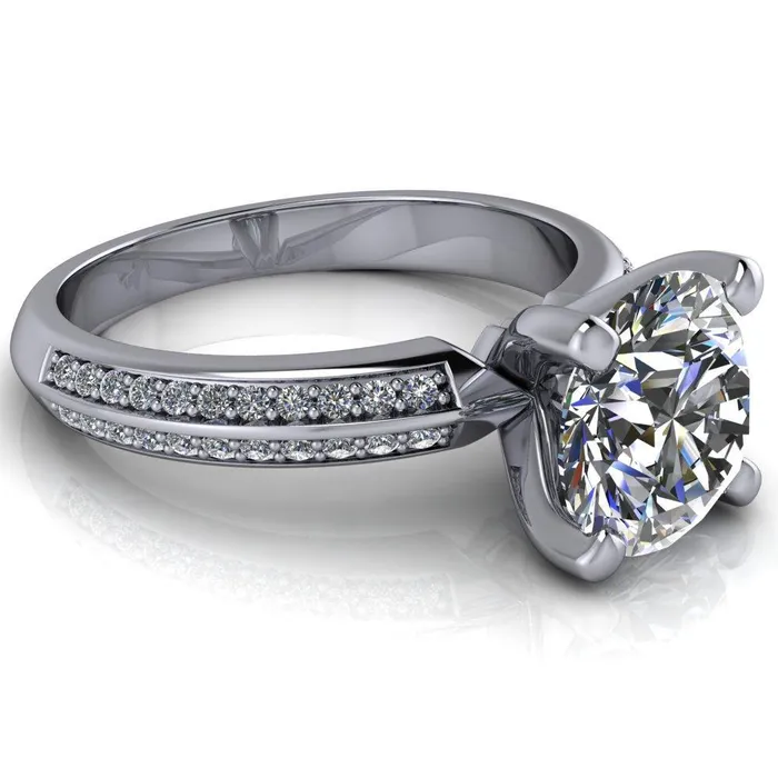 Alicia Round Center Stone Charmed Double Sided Diamonds Design Engagement Ring Fire Brilliance Rings