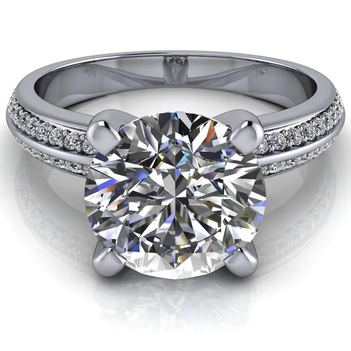 Alicia Round Center Stone Charmed Double Sided Diamonds Design Engagement Ring Fire Brilliance Rings