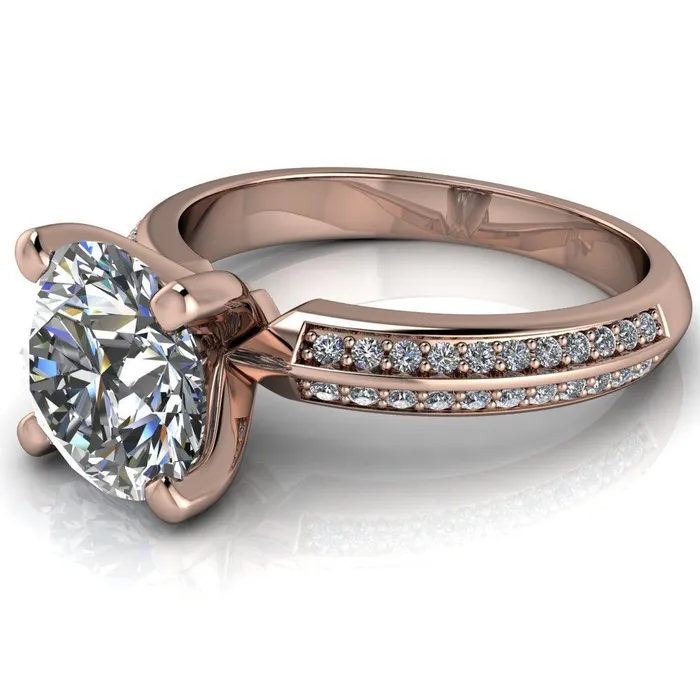 Alicia Round Center Stone Charmed Double Sided Diamonds Design Engagement Ring Fire Brilliance Rings