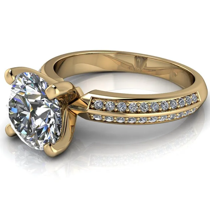 Alicia Round Center Stone Charmed Double Sided Diamonds Design Engagement Ring Fire Brilliance Rings