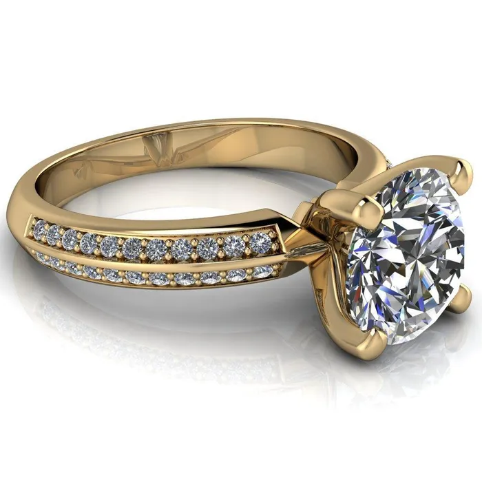 Alicia Round Center Stone Charmed Double Sided Diamonds Design Engagement Ring Fire Brilliance Rings