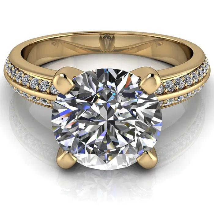 Alicia Round Center Stone Charmed Double Sided Diamonds Design Engagement Ring Fire Brilliance Rings