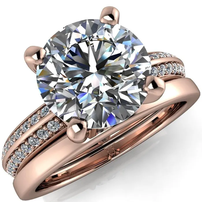 Alicia Round Center Stone Charmed Double Sided Diamonds Design Engagement Ring Fire Brilliance Rings