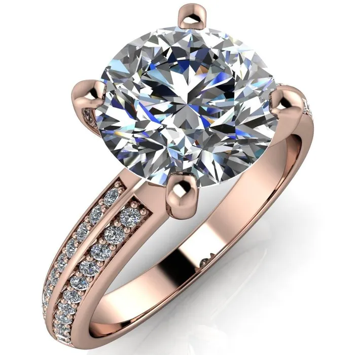 Alicia Round Center Stone Charmed Double Sided Diamonds Design Engagement Ring Fire Brilliance Rings