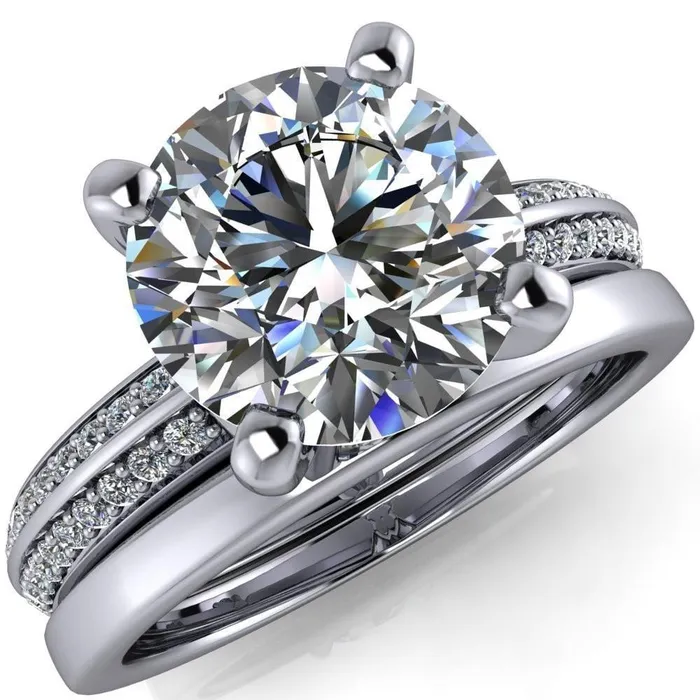 Alicia Round Center Stone Charmed Double Sided Diamonds Design Engagement Ring Fire Brilliance Rings
