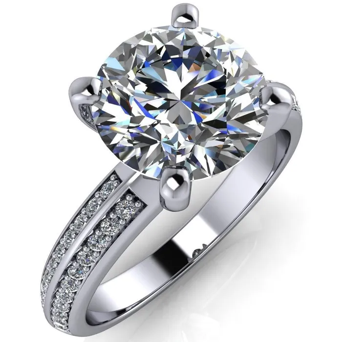 Alicia Round Center Stone Charmed Double Sided Diamonds Design Engagement Ring Fire Brilliance Rings