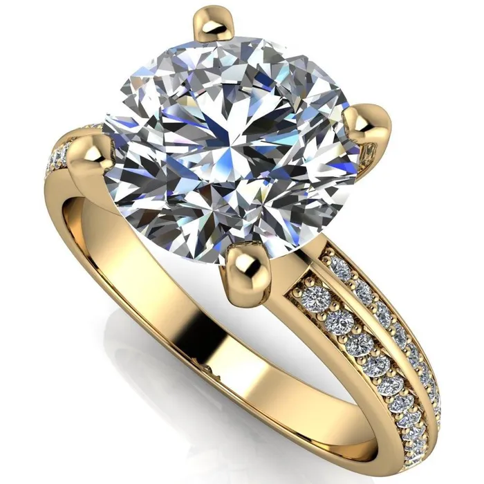 Alicia Round Center Stone Charmed Double Sided Diamonds Design Engagement Ring Fire Brilliance Rings