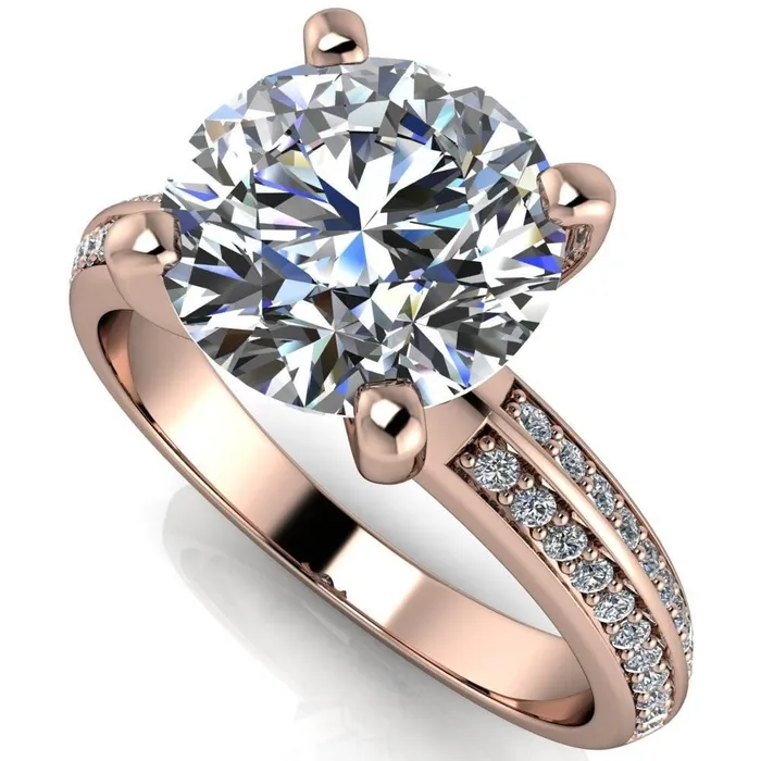 Alicia Round Center Stone Charmed Double Sided Diamonds Design Engagement Ring Fire Brilliance Rings