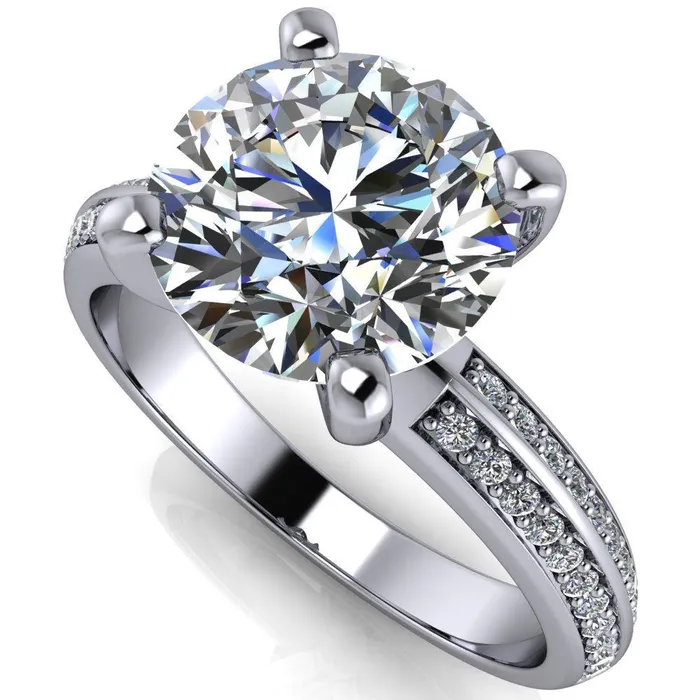 Alicia Round Center Stone Charmed Double Sided Diamonds Design Engagement Ring Fire Brilliance Rings