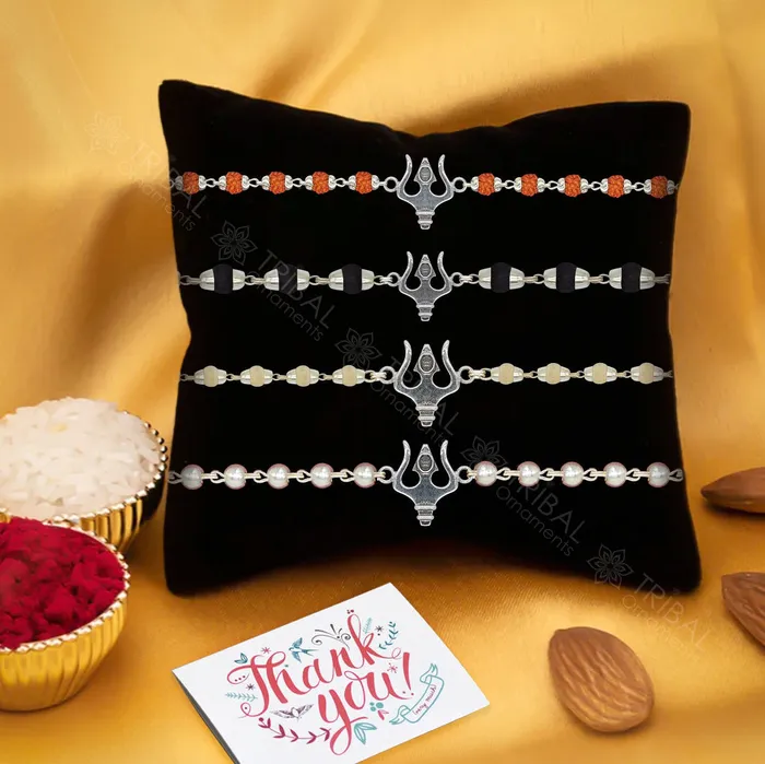 Amazing Lord shiva trident design 925 sterling silver Rakhi bracelet in rudrakshblack basilwhite basil and silver beaded chain rk282 TRIBAL ORNAMENTS Bracelets Amazing Lord shiva trident design 925 sterling silver Rakhi bracelet in rudrakshblack basilwhite basil and silver beaded chain rk282 TRIBAL ORNAMENTS Bracelets