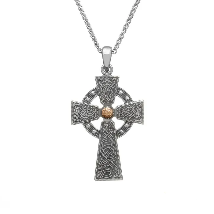 Antique Silver Cross Celtic Warrior Medium with Rose Gold Plated Bead Boru Necklaces Antique Silver Cross Celtic Warrior Medium with Rose Gold Plated Bead Boru Necklaces