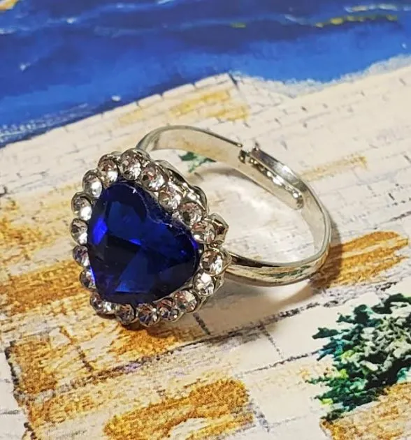 AR46 Silver Royal Blue Heart Gemstone Adjustable Ring polly Rings