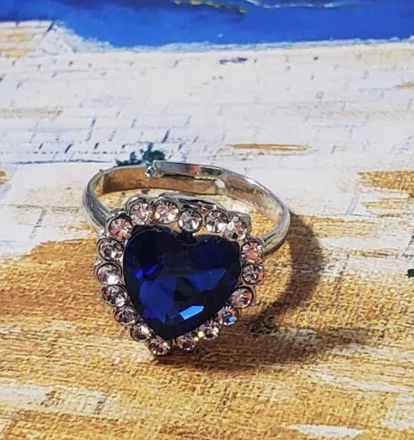 AR46 Silver Royal Blue Heart Gemstone Adjustable Ring polly Rings