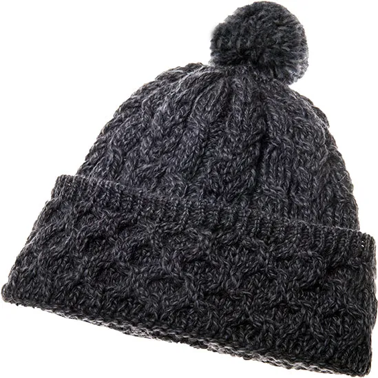 Aran Woollen Mills Earrings Merino Wool Honeycomb Cable Knit Pom Pom Hat