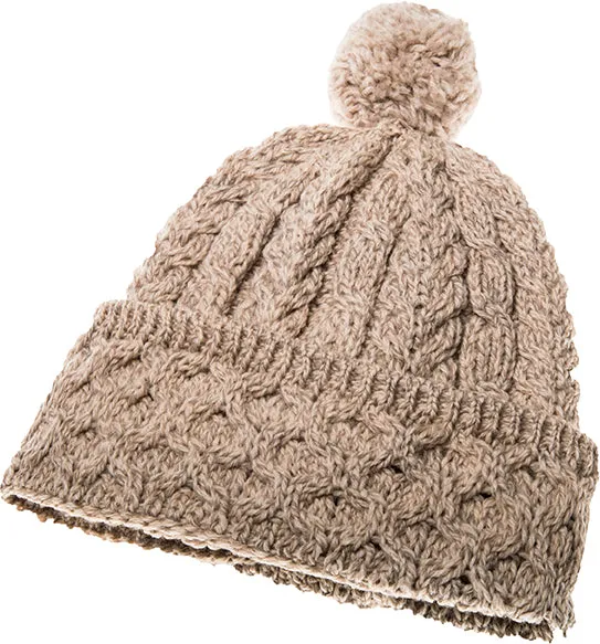 Aran Woollen Mills Earrings Merino Wool Honeycomb Cable Knit Pom Pom Hat