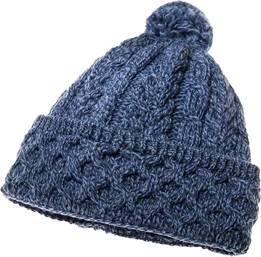 Aran Woollen Mills Earrings Merino Wool Honeycomb Cable Knit Pom Pom Hat
