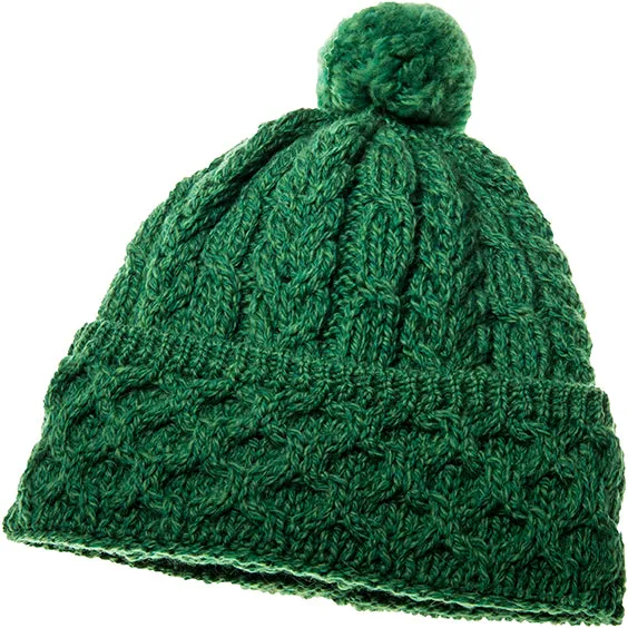 Aran Woollen Mills Earrings Merino Wool Honeycomb Cable Knit Pom Pom Hat