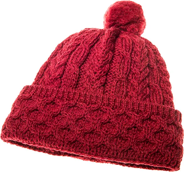 Aran Woollen Mills Earrings Merino Wool Honeycomb Cable Knit Pom Pom Hat