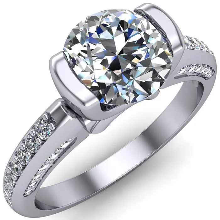 Ariela Round Center Stone U Gallery Lucerne Set Diamond Front and Side Solitaire Ring Fire Brilliance Rings