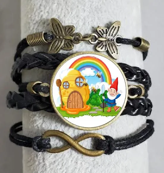 AZ1278 Black Gnome Leather Layered Bracelet polly Bracelets