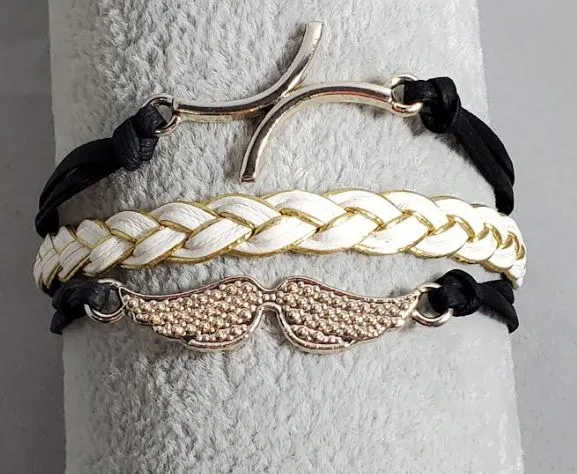 AZ724 Black White Gold Mustache Infinity Leather Layer Bracelet alice Bracelets AZ724 Black White Gold Mustache Infinity Leather Layer Bracelet alice Bracelets