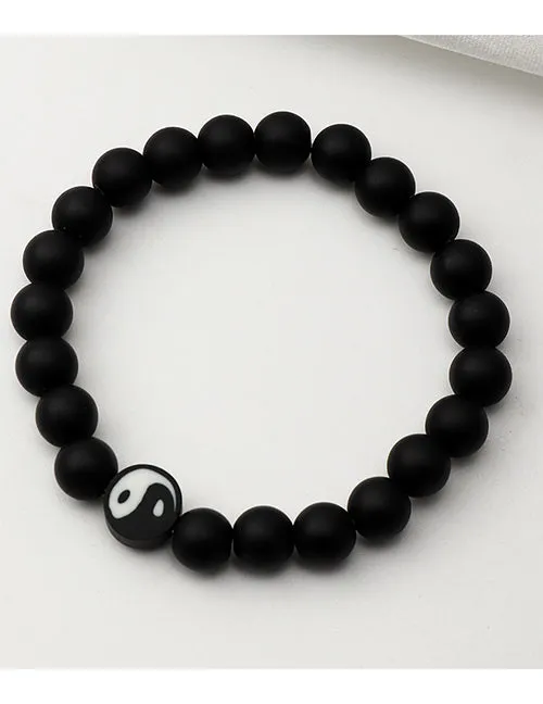 B1095 Black Bead Yin Yang Bracelet 02 Bracelets
