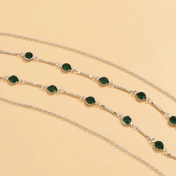 B284 Silver Green Gem Body Chain 01 Necklaces