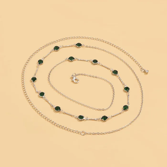 B284 Silver Green Gem Body Chain 01 Necklaces