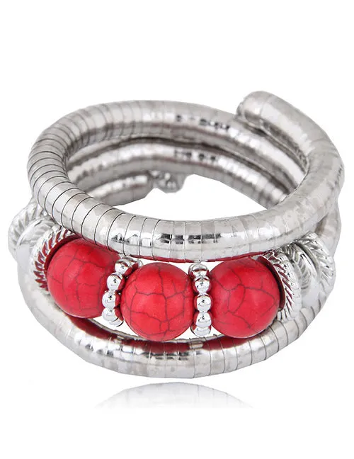B324 Red Silver 3 Bead Crackle Bracelet Polly Bracelets