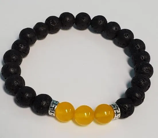 B530 Black Lava Stone Yellow Beads Bracelet polly Bracelets