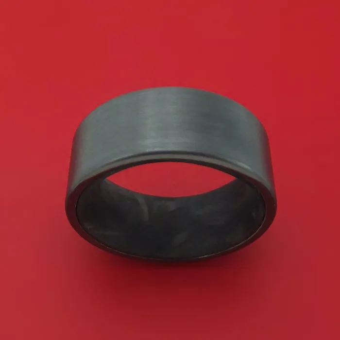 Black Zirconium Ring with Forged Carbon Fiber Sleeve Custom Made Lashbrook Rings Black Zirconium Ring with Forged Carbon Fiber Sleeve Custom Made Lashbrook Rings