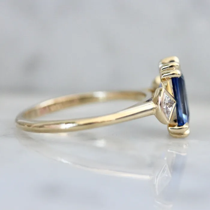Bluebell BiColor Blue and White Emerald Cut Sapphire Ring Made By Gem Breakfast Rings