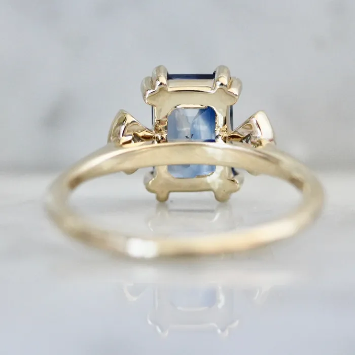 Bluebell BiColor Blue and White Emerald Cut Sapphire Ring Made By Gem Breakfast Rings