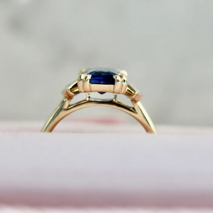 Bluebell BiColor Blue and White Emerald Cut Sapphire Ring Made By Gem Breakfast Rings