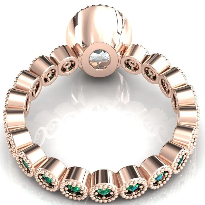 Borea Oval Center Stone Full Bezel Milgrain Emerald Accent Full Eternity Ring Fire Brilliance Rings