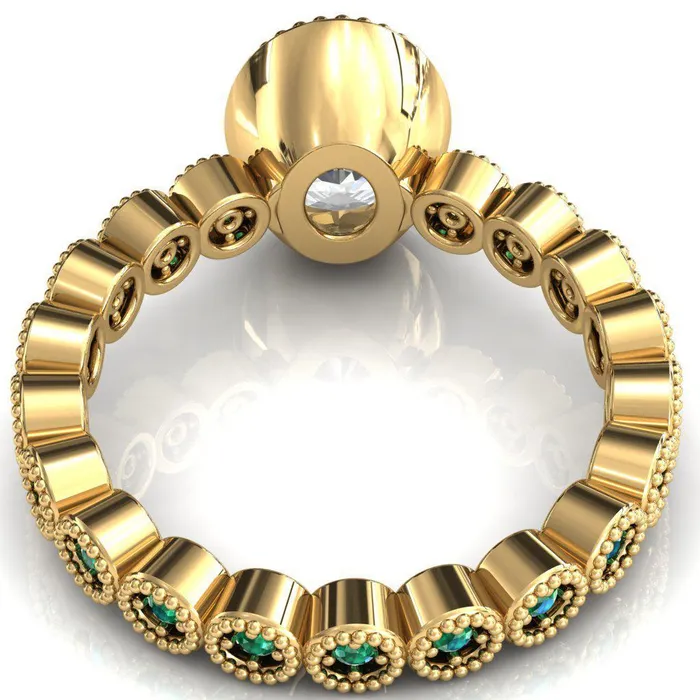 Borea Oval Center Stone Full Bezel Milgrain Emerald Accent Full Eternity Ring Fire Brilliance Rings