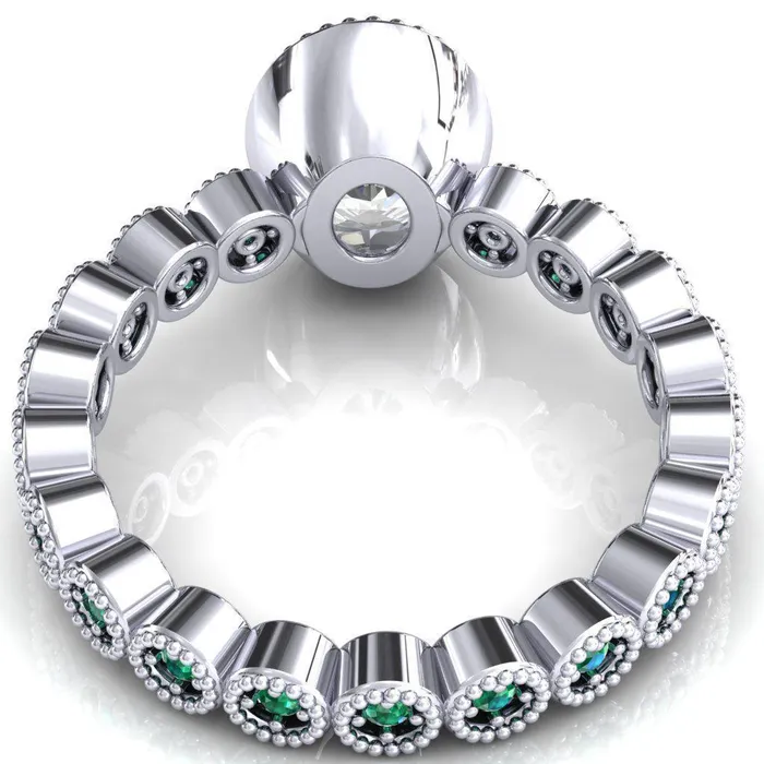 Borea Oval Center Stone Full Bezel Milgrain Emerald Accent Full Eternity Ring Fire Brilliance Rings
