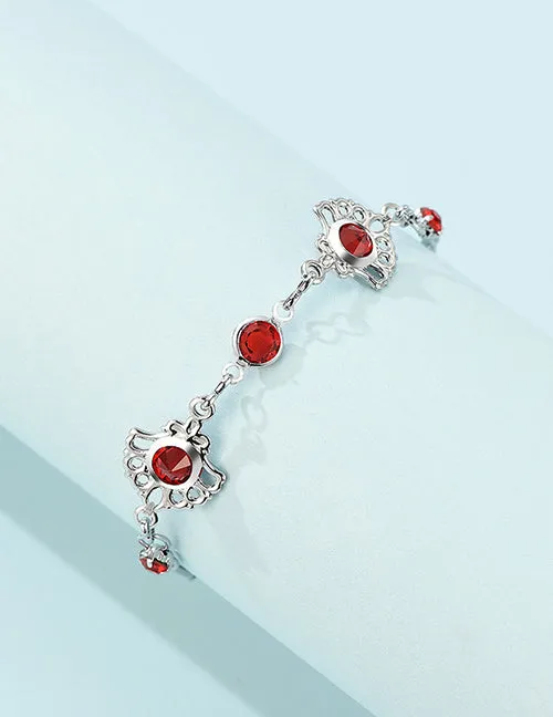 Bracelets 02 B1213 Silver Red Gemstone Fan Design Bracelet