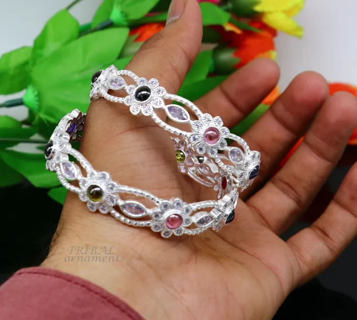 Bracelets 925 sterling silver handmade Customized bangle gorgeous multicolor stone stone stylish bangle excellent bridesmaid tribal jewelry ba163 TRIBAL ORNAMENTS