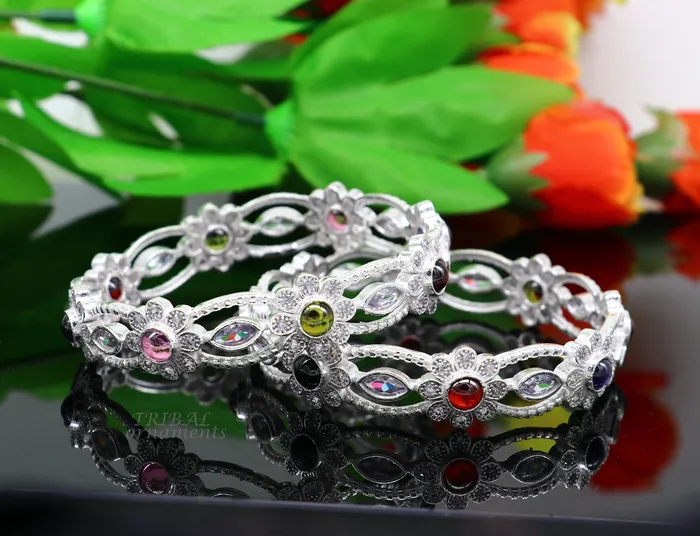 Bracelets 925 sterling silver handmade Customized bangle gorgeous multicolor stone stone stylish bangle excellent bridesmaid tribal jewelry ba163 TRIBAL ORNAMENTS