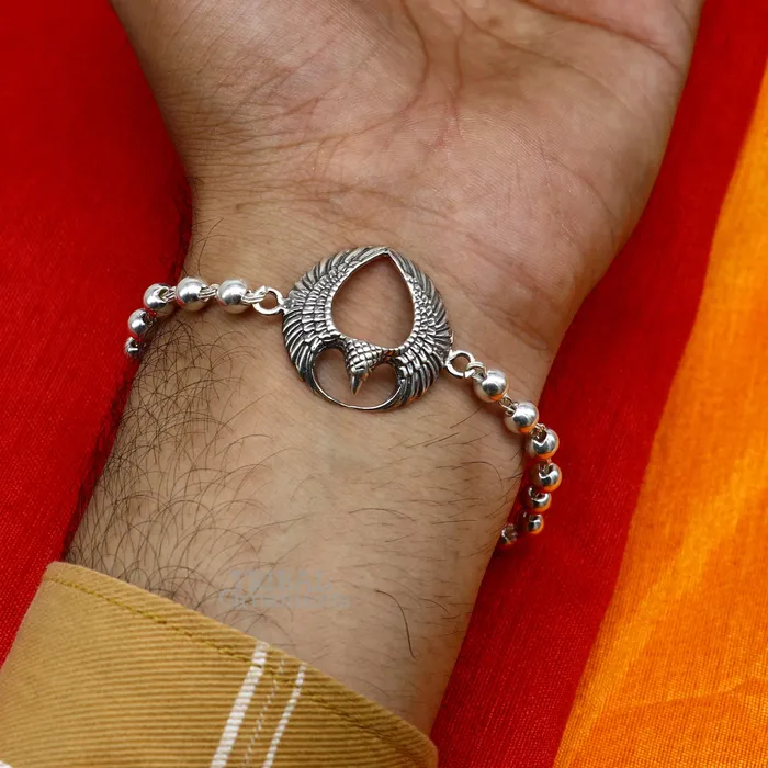 Bracelets 925 sterling silver handmade lord Garuda egal design Rakhi bracelet amazing Silver beaded bracelet use as daily use jewelry rk216 TRIBAL ORNAMENTS Bracelets 925 sterling silver handmade lord Garuda egal design Rakhi bracelet amazing Silver beaded bracelet use as daily use jewelry rk216 TRIBAL ORNAMENTS