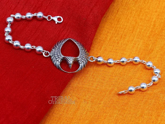 Bracelets 925 sterling silver handmade lord Garuda egal design Rakhi bracelet amazing Silver beaded bracelet use as daily use jewelry rk216 TRIBAL ORNAMENTS Bracelets 925 sterling silver handmade lord Garuda egal design Rakhi bracelet amazing Silver beaded bracelet use as daily use jewelry rk216 TRIBAL ORNAMENTS