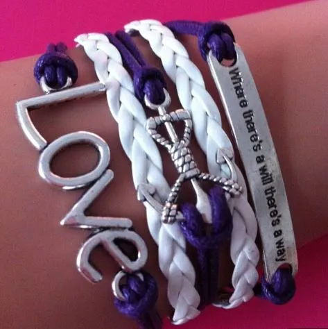 Bracelets alice AZ1275 Purple White Where Theres A Will Theres A Way Love Anchor Infinity Layer Leather Bracelet Bracelets alice AZ1275 Purple White Where Theres A Will Theres A Way Love Anchor Infinity Layer Leather Bracelet