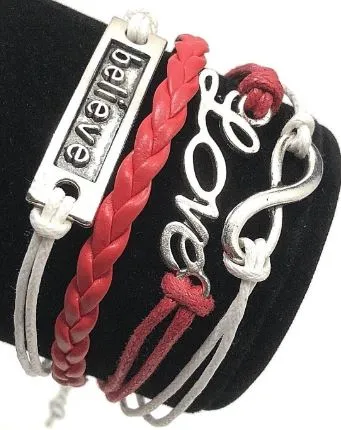 Bracelets alice AZ1321 White Red Believe Love Infinity Layer Leather Bracelet