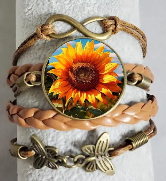 Bracelets polly AZ1421 Brown Sunflower Leather Layered Bracelet