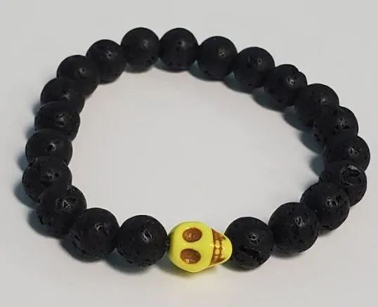 Bracelets polly B439 Black Lava Stone Light Yellow Skull Bead Bracelet