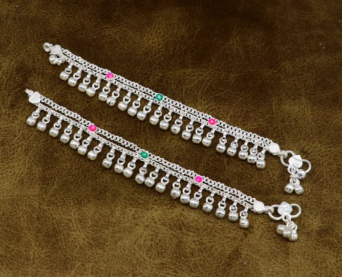 Bracelets TRIBAL ORNAMENTS 6 Pure sterling silver handmade jingling anklets new born baby ankle bracelet best gifting noisy anklets kids jewelry from India ank309 Bracelets TRIBAL ORNAMENTS 6 Pure sterling silver handmade jingling anklets new born baby ankle bracelet best gifting noisy anklets kids jewelry from India ank309