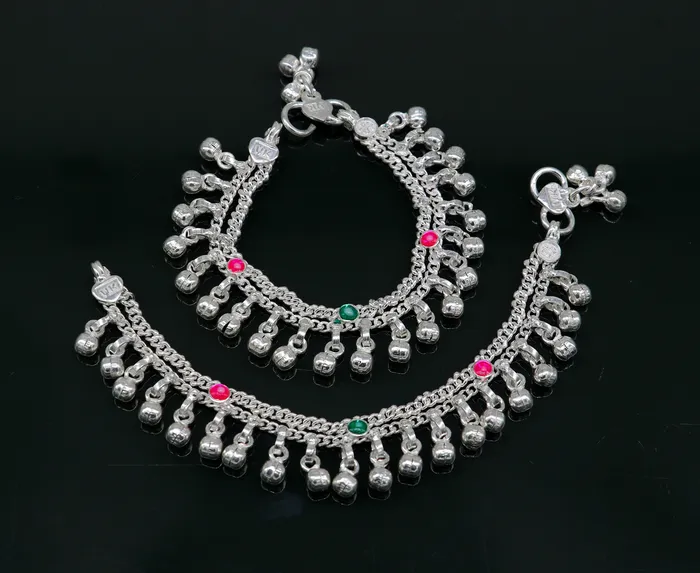 Bracelets TRIBAL ORNAMENTS 6 Pure sterling silver handmade jingling anklets new born baby ankle bracelet best gifting noisy anklets kids jewelry from India ank309 Bracelets TRIBAL ORNAMENTS 6 Pure sterling silver handmade jingling anklets new born baby ankle bracelet best gifting noisy anklets kids jewelry from India ank309